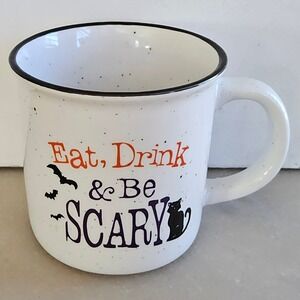 Halloween Mug SCM‎ Home White Speckled Eat Drink & Be Scary Campfire Coffee